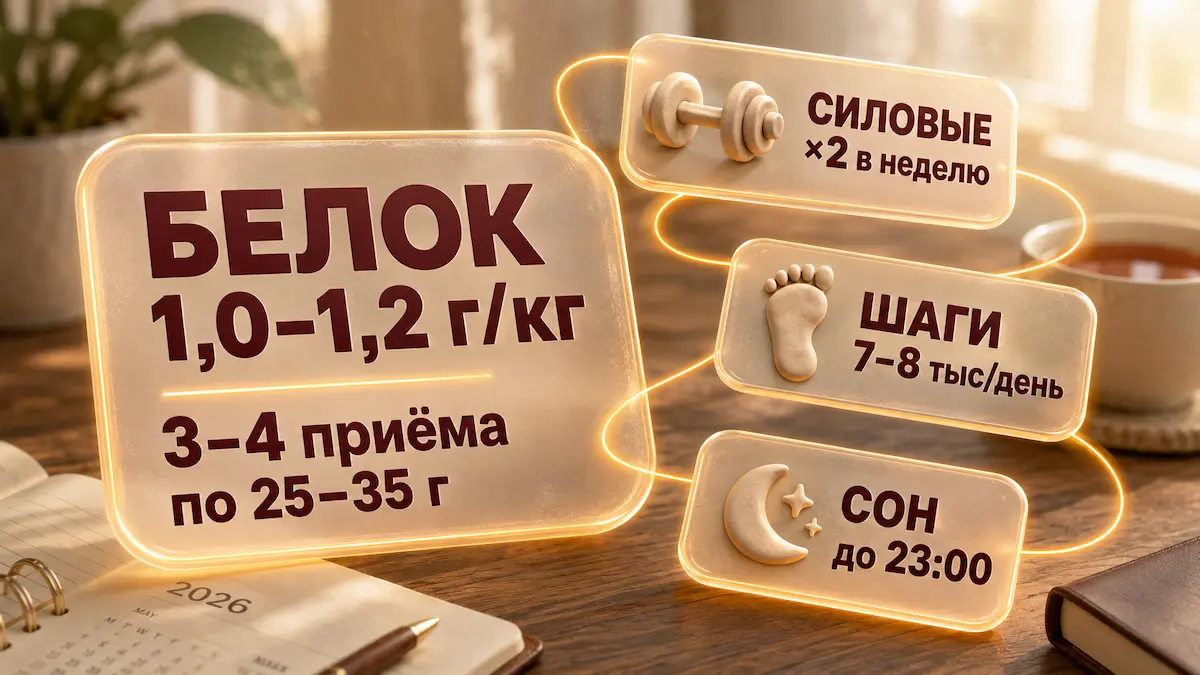 План недели для похудения женщине после 50: белок, силовые, сон