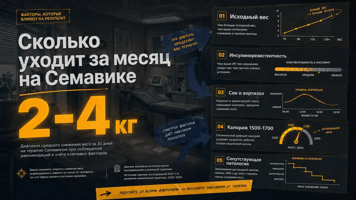 Семавик за месяц — итоговая инфографика по факторам и срокам, kakpohudet.ru