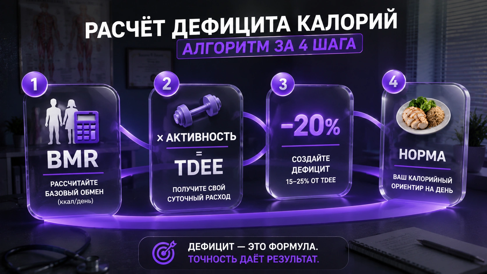 Дефицит калорий рассчитать — алгоритм за 4 шага