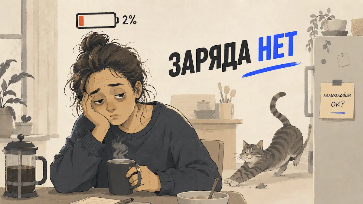 Низкий ферритин и усталость — иллюстрация, kakpohudet.ru