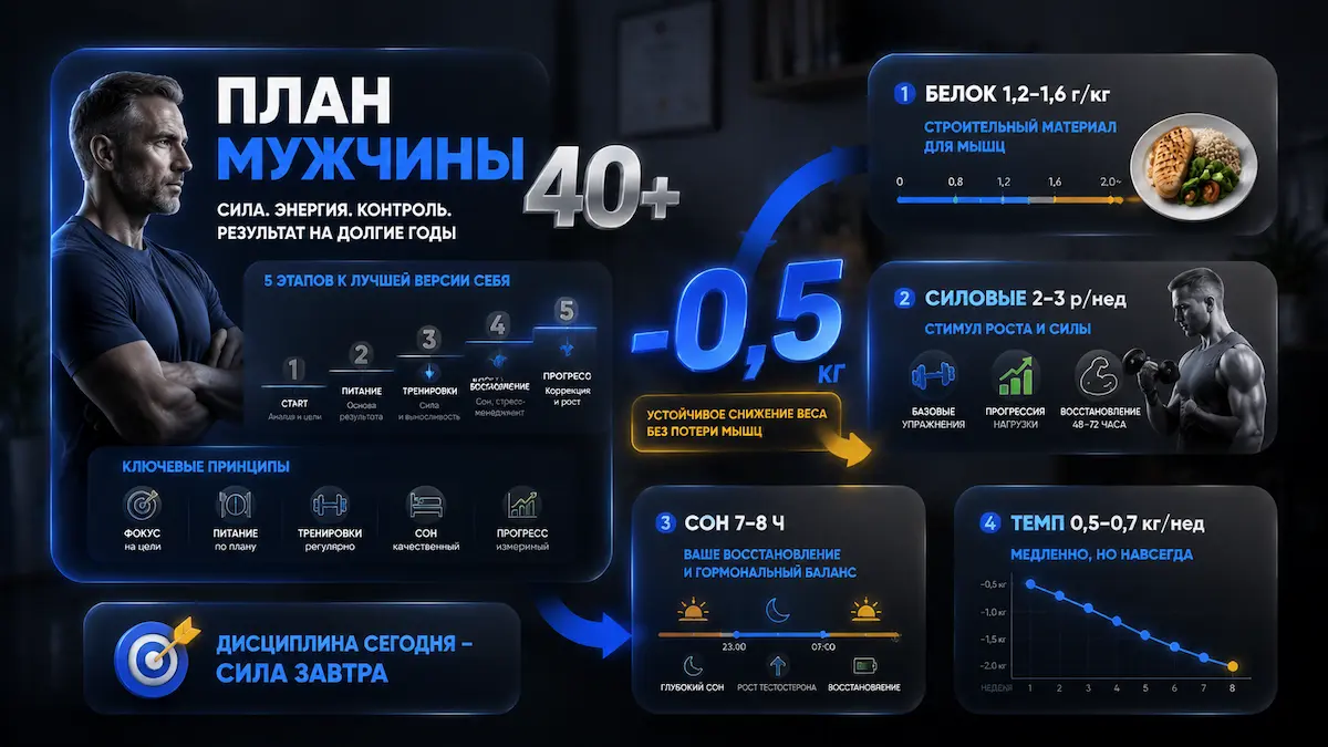 Похудение мужчине после 40 — инфографика, kakpohudet.ru
