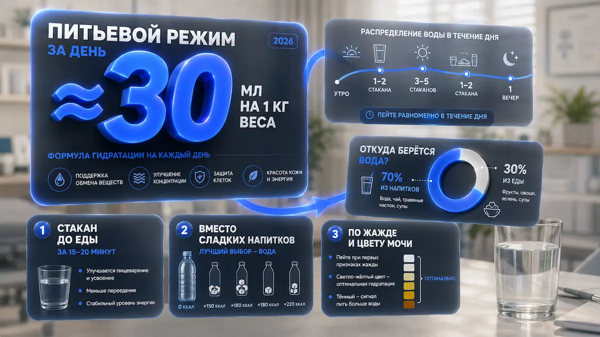 сколько пить воды в день — инфографика, kakpohudet.ru