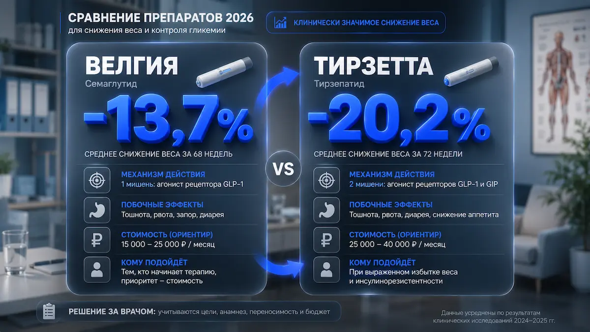Велгия или Тирзетта — сравнение препаратов в инфографике, kakpohudet.ru
