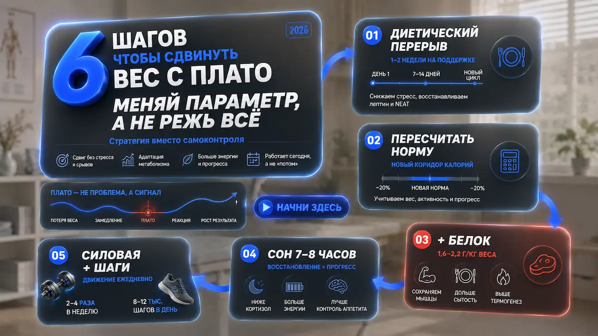 Вес встал что делать — инфографика, kakpohudet.ru