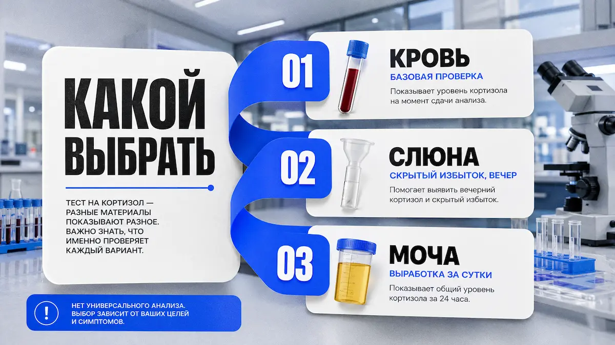 Какой анализ на кортизол выбрать — кровь, слюна или моча
