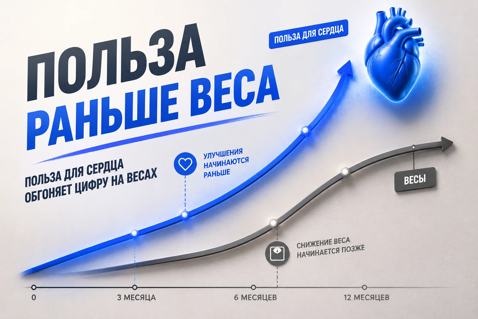 Метафора: линия пользы для сердца опережает снижение веса