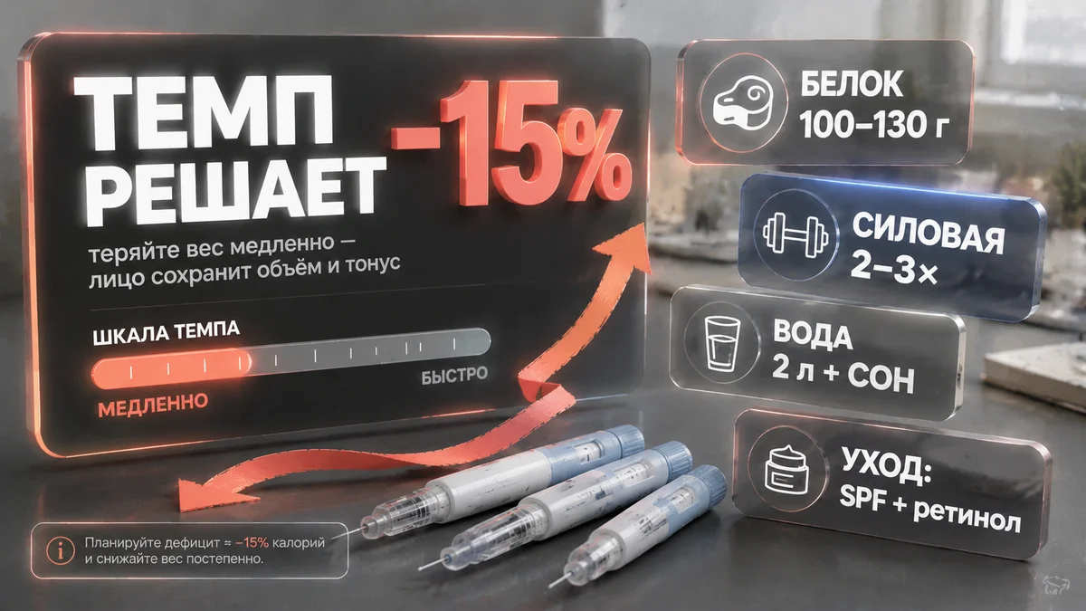 Оземпик фейс — инфографика: как сохранить лицо при похудении, kakpohudet.ru