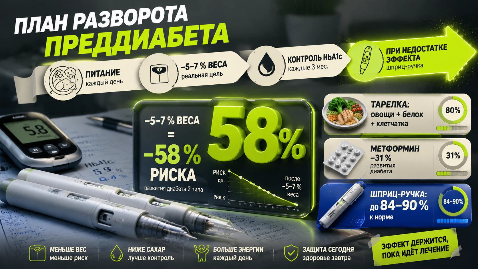 Питание при преддиабете — план разворота и шприц-ручка, инфографика, kakpohudet.ru