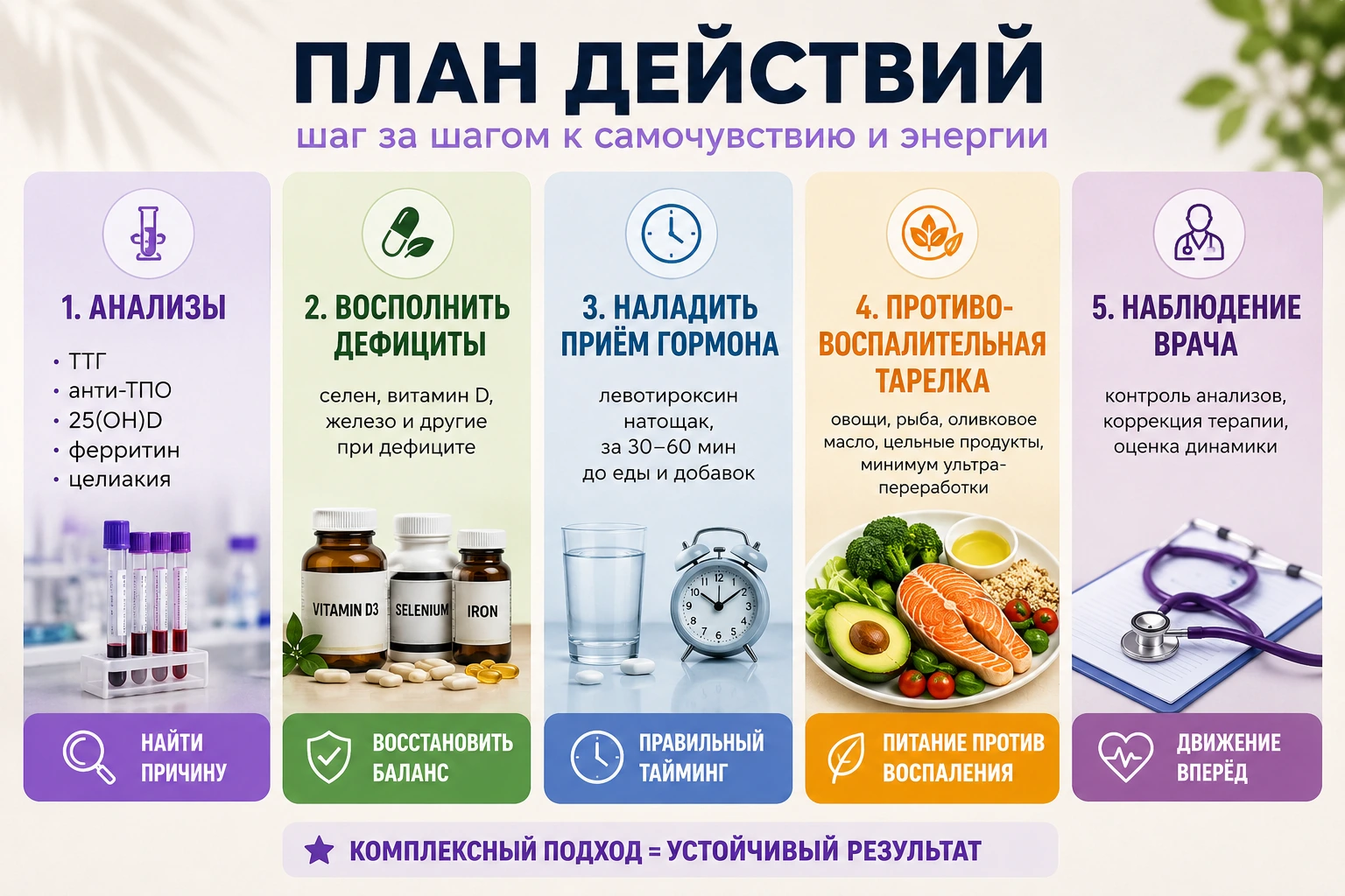 Схема порядка действий при АИТ: анализы, дефициты, приём гормона
