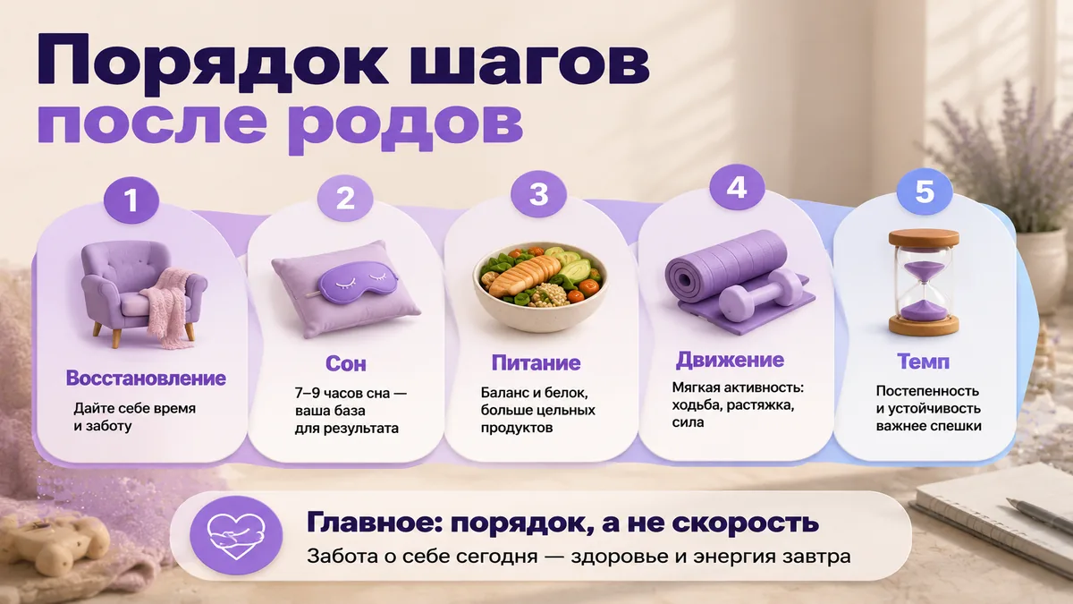Итоговая схема: с чего начать похудение после родов и в каком порядке 