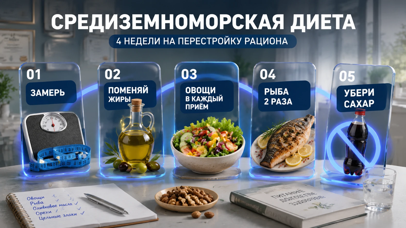 Пошаговая схема перехода на средиземноморский рацион за четыре недели