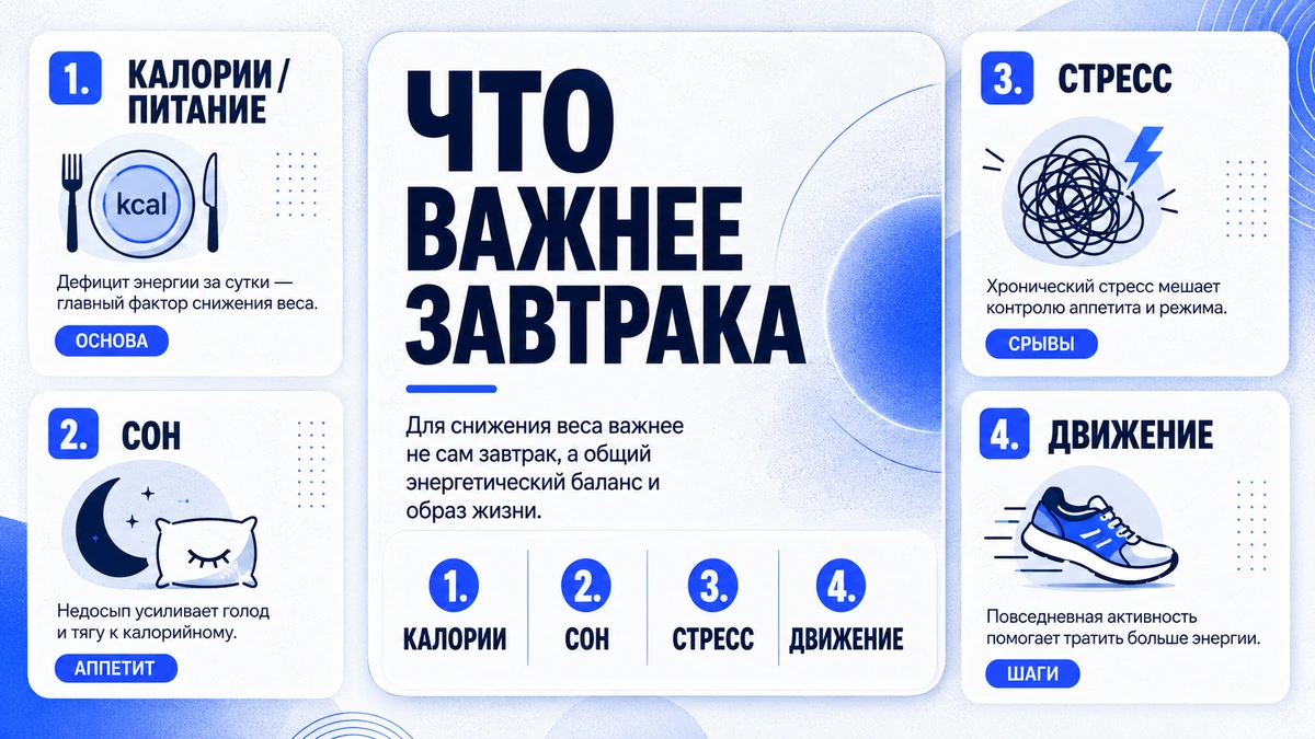 Что важнее завтрака для похудения: калории, сон, стресс, движение