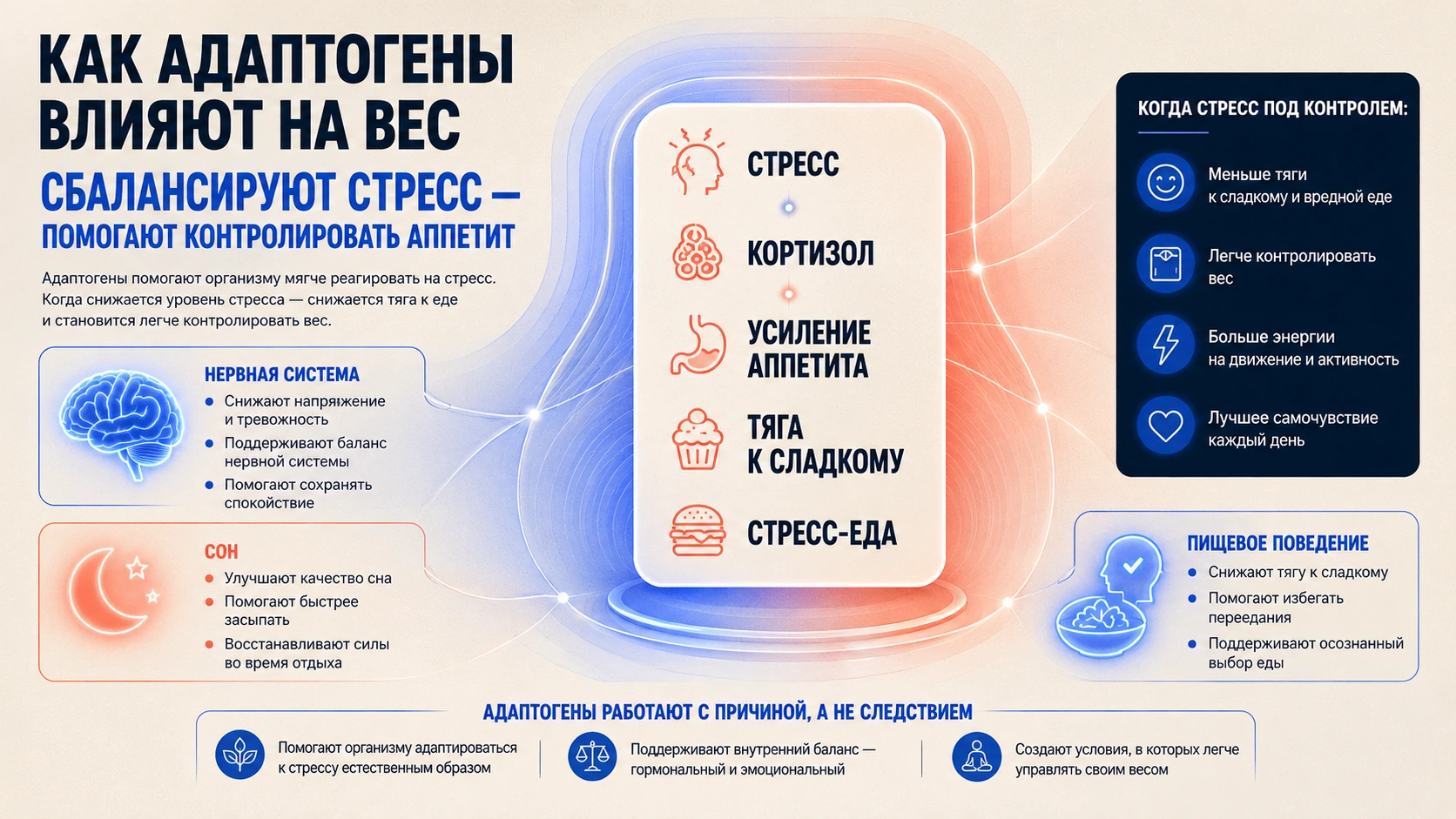 Как адаптогены влияют на вес: кортизол, аппетит, тяга к сладкому