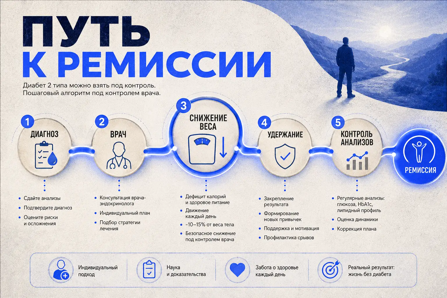 Алгоритм действий: от диагноза к ремиссии диабета 2 типа через снижение веса под контролем врача