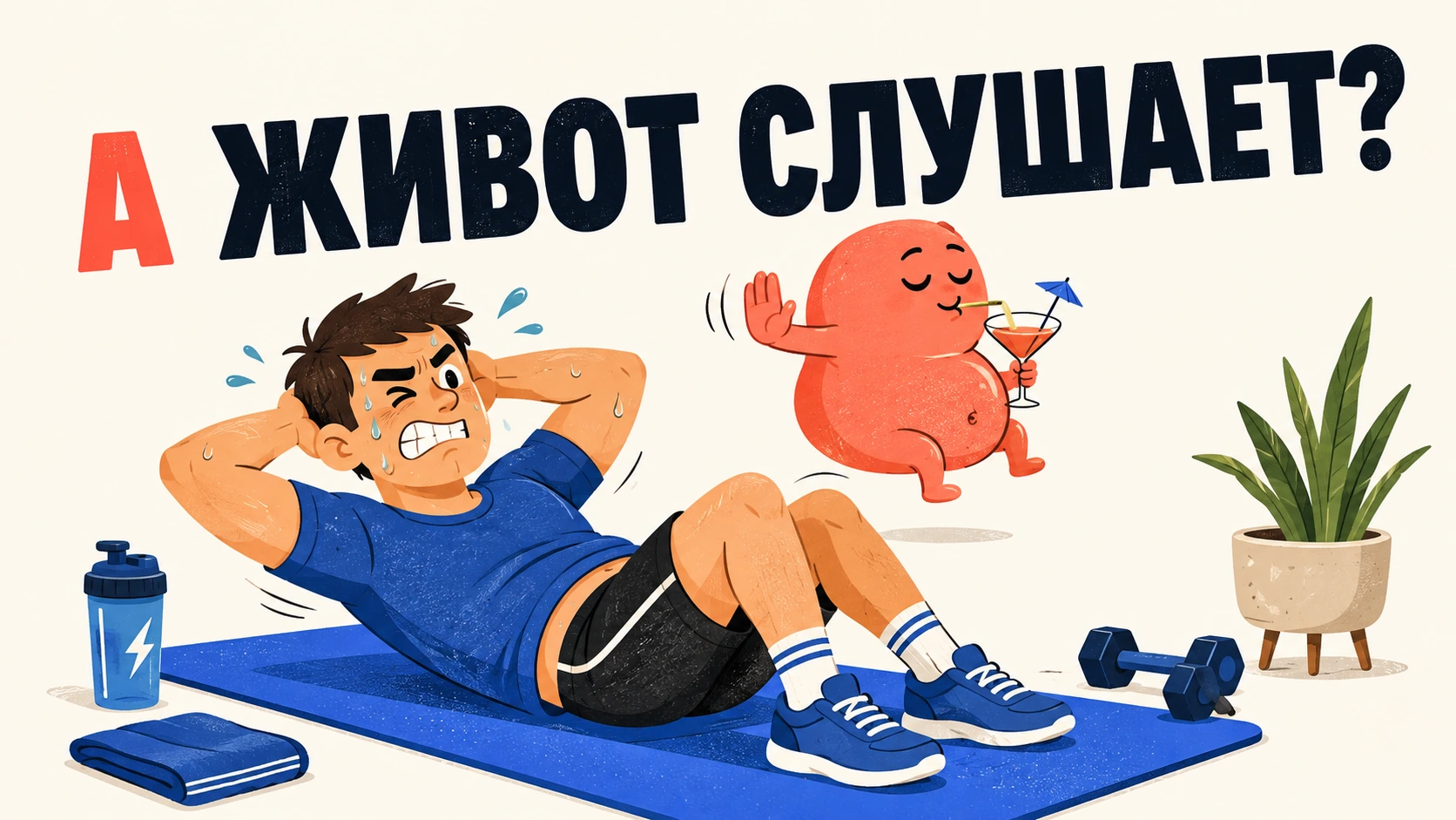 Человек качает пресс, а живот делает вид, что его это не касается