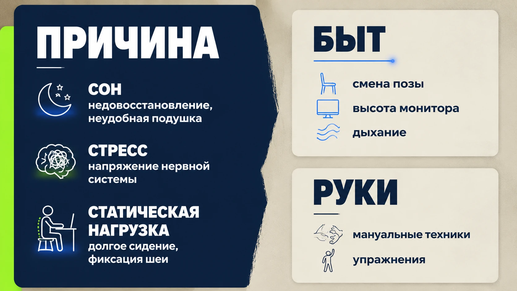 Три уровня работы с зажимами в шее — инфографика