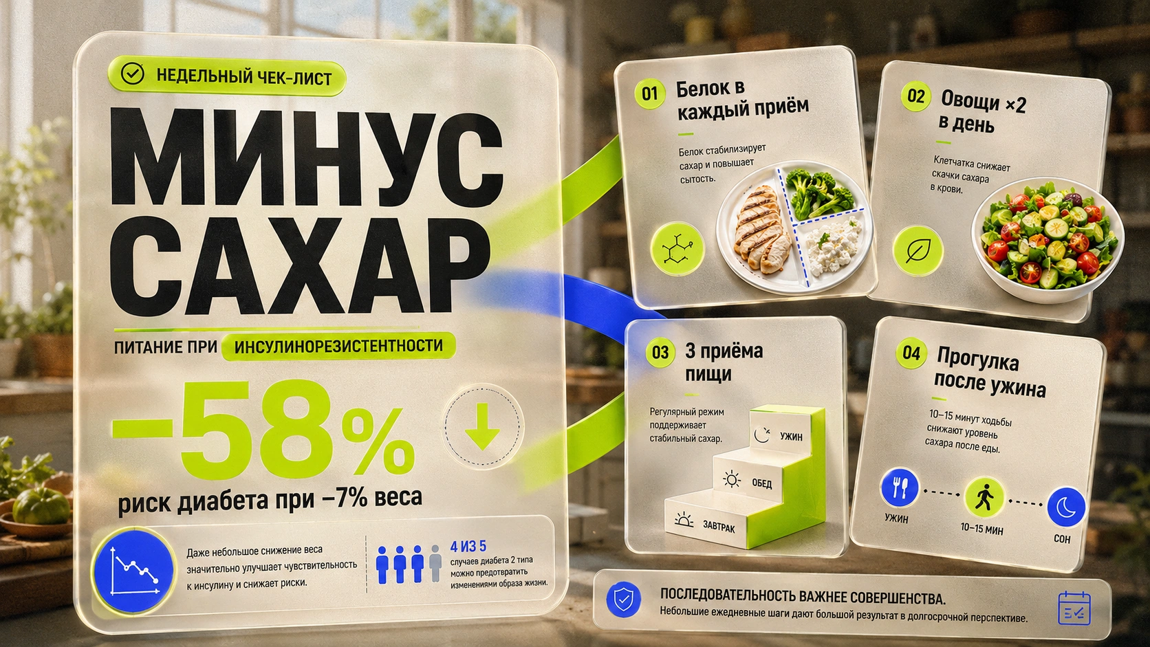 Чек-лист питания при инсулинорезистентности — инфографика, kakpohudet.ru