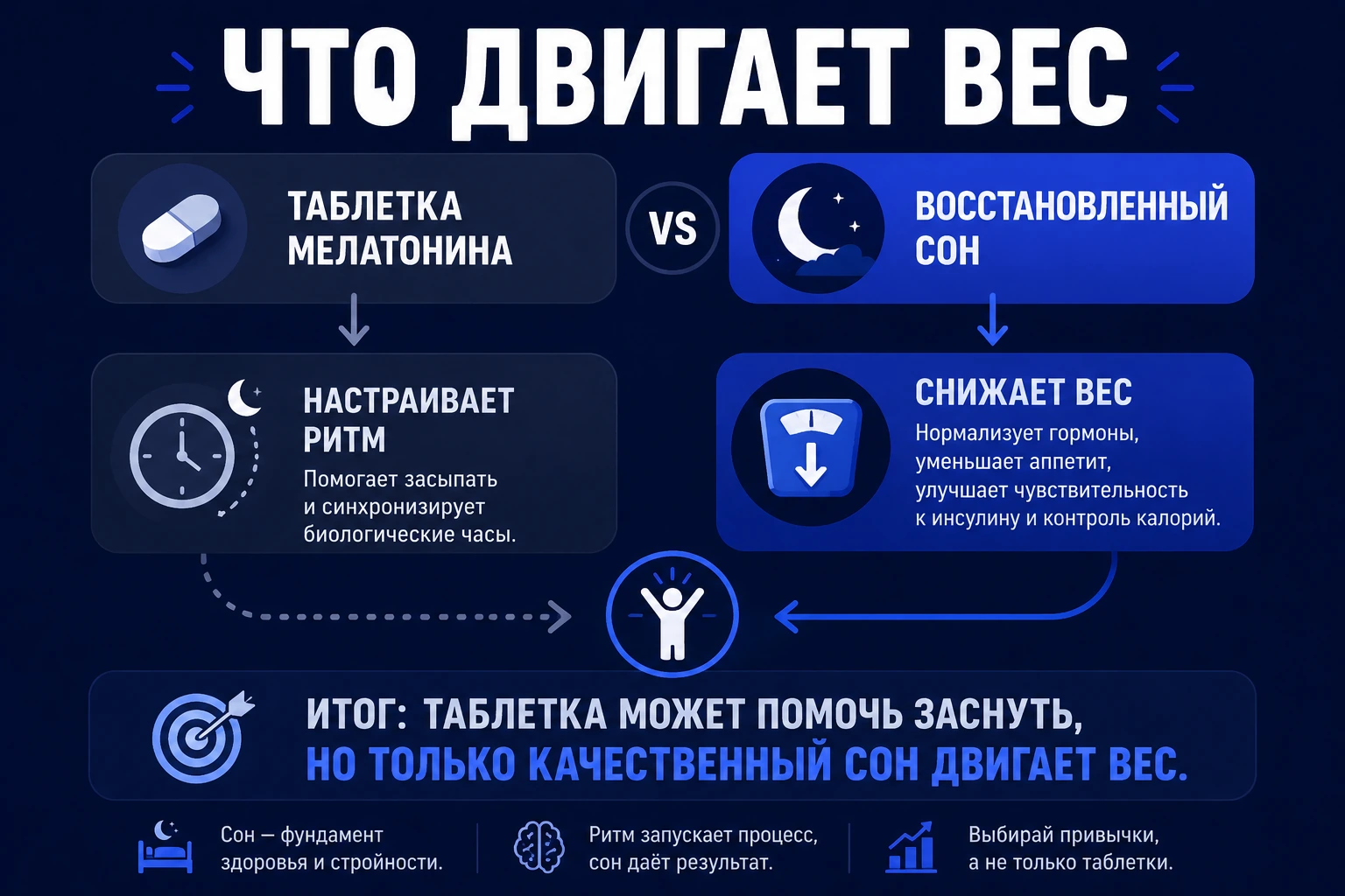 Мелатонин или сон: что реально влияет на вес — схема
