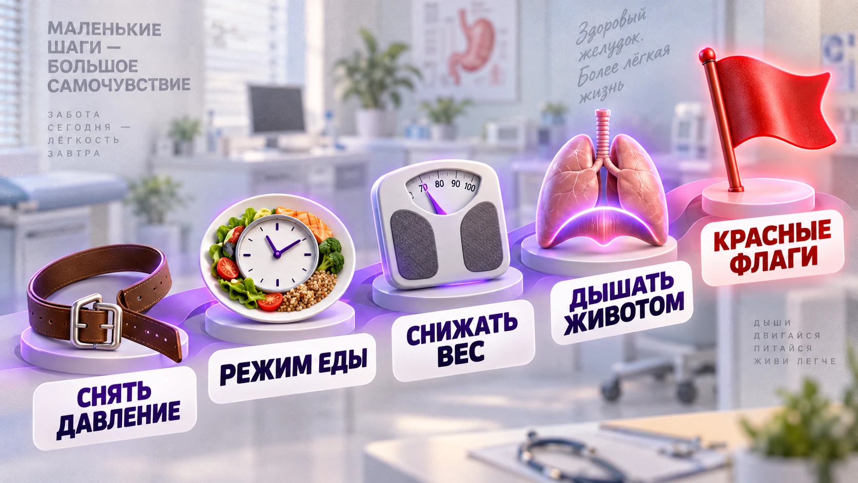 Алгоритм действий при изжоге: снять давление, режим еды, снизить вес, проверить красные флаги